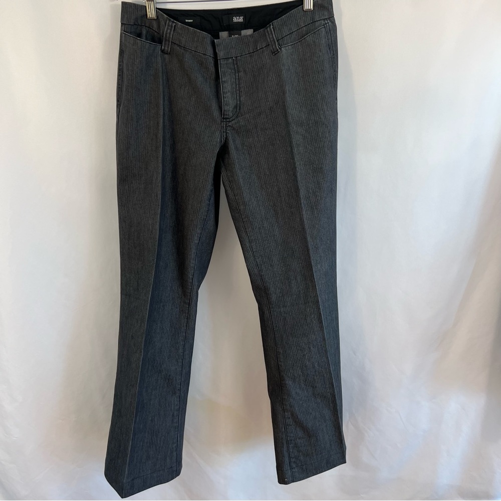 A.N.A. Jeans Black Gray Striped Trouser Wide Leg Pants Women's Size 10 Long